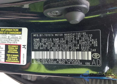 2010 Toyota Corolla Xrs from USA, damaged, VIN 2T1BE4EE7AC041576